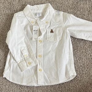 GAP White Button Down Shirt with Bear Embroidery